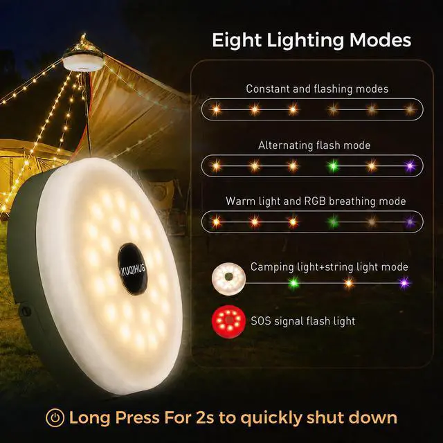 Alt view image 2 of 7 - Camping String Lights, 32.8FT Rechargeable with Storage Reel, 8 Modes | Quick Storage Rechargeable Tent Light,Waterproof Hanging LED Design for Awning Patio Indoor Outdoor Decor Camping Essentials