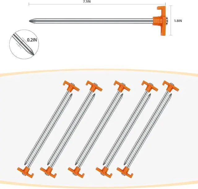 Alt view image 2 of 7 - 12 Pack Tent Stakes Heavy Duty Camping Stakes,7.1inch Non-Rust Metal Tent Pegs with Storage Bag Ground Stakes Tent Spikes Camping,Garden,Hiking Orange (Orange 12pcs, 7.1IN)