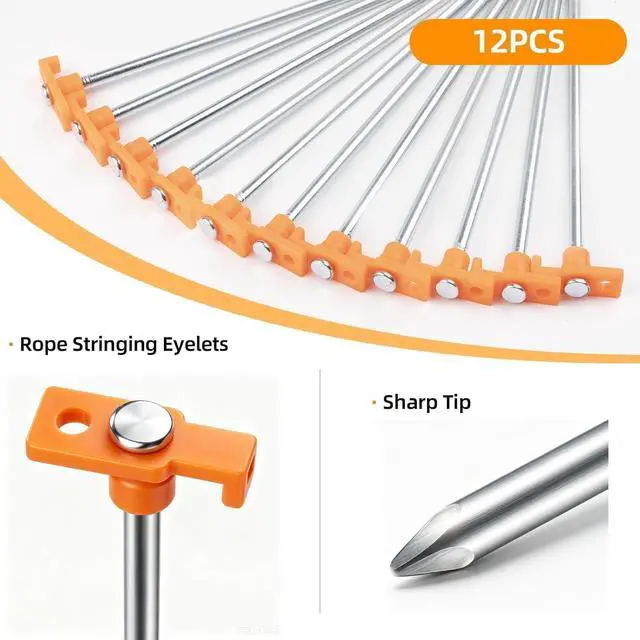 Alt view image 3 of 7 - 12 Pack Tent Stakes Heavy Duty Camping Stakes,7.1inch Non-Rust Metal Tent Pegs with Storage Bag Ground Stakes Tent Spikes Camping,Garden,Hiking Orange (Orange 12pcs, 7.1IN)