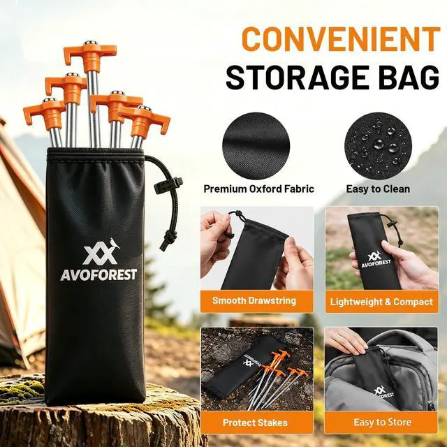 Alt view image 4 of 7 - 12 Pack Tent Stakes Heavy Duty Camping Stakes,7.1inch Non-Rust Metal Tent Pegs with Storage Bag Ground Stakes Tent Spikes Camping,Garden,Hiking Orange (Orange 12pcs, 7.1IN)