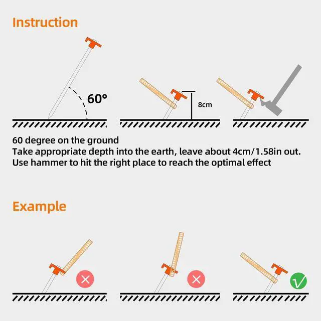 Alt view image 7 of 7 - 12 Pack Tent Stakes Heavy Duty Camping Stakes,7.1inch Non-Rust Metal Tent Pegs with Storage Bag Ground Stakes Tent Spikes Camping,Garden,Hiking Orange (Orange 12pcs, 7.1IN)