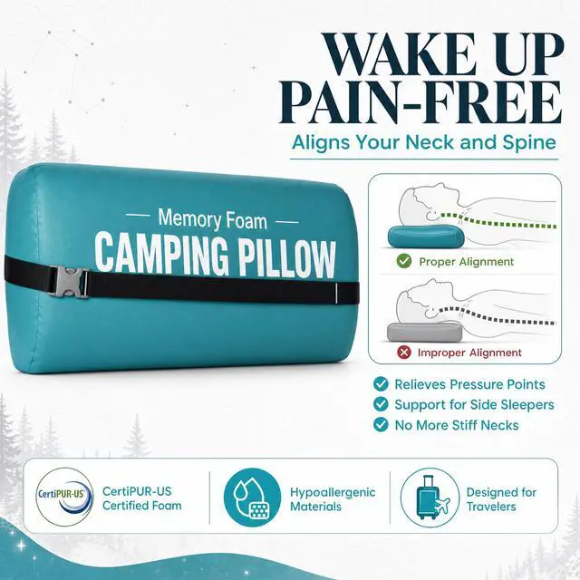 Alt view image 5 of 7 - Camping Pillow - Backpacking Memory Foam Travel Pillow 1-Pack | Medium firm memory foam pillow - breathable, machine washable cover - Ideal lightweight small pillow - backpacking & outdoors
