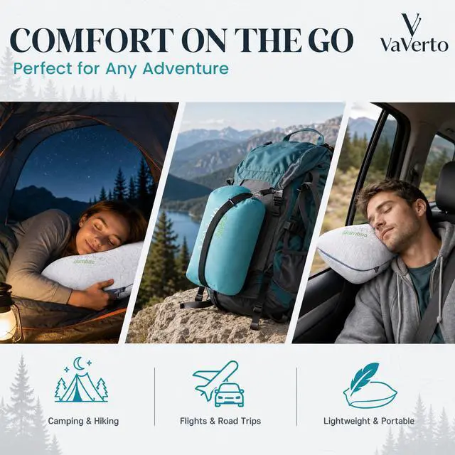 Alt view image 7 of 7 - Camping Pillow - Backpacking Memory Foam Travel Pillow 1-Pack | Medium firm memory foam pillow - breathable, machine washable cover - Ideal lightweight small pillow - backpacking & outdoors