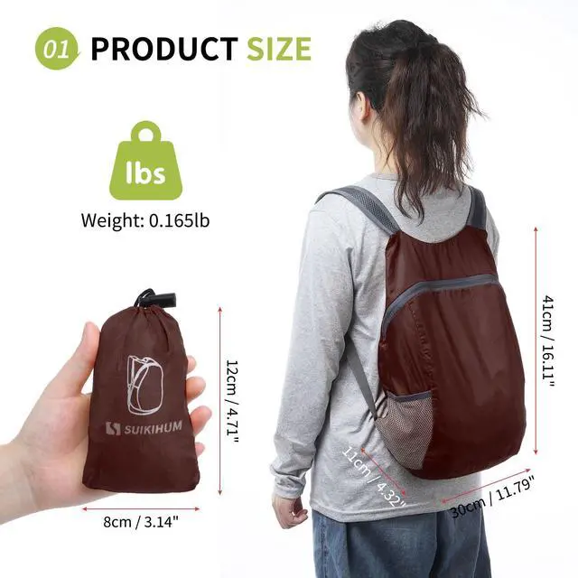 Alt view image 3 of 7 - Ultra Lightweight Hiking-Daypack,Foldable Travel Packable Backpack | 20L Foldable Bag for Camping Cycling Outdoor,Day Pack for Men Women,Dark Red