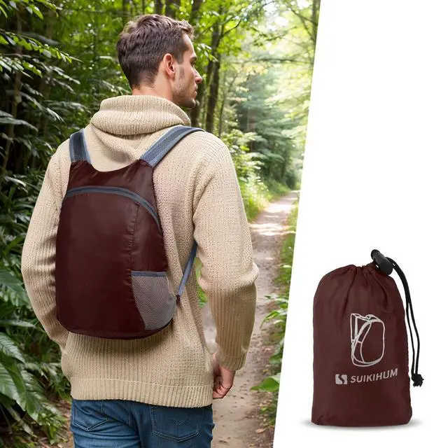 Alt view image 7 of 7 - Ultra Lightweight Hiking-Daypack,Foldable Travel Packable Backpack | 20L Foldable Bag for Camping Cycling Outdoor,Day Pack for Men Women,Dark Red