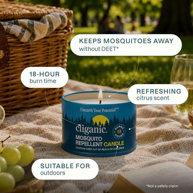 Alt view image 2 of 7 - Natural Mosquito Repellent Candle (Pack of 2) | Citronella, DEET Free, Essential Oil Infused for Outdoor, Camping | Burns 18 Hours