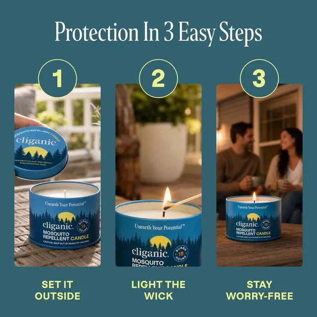 Alt view image 3 of 7 - Natural Mosquito Repellent Candle (Pack of 2) | Citronella, DEET Free, Essential Oil Infused for Outdoor, Camping | Burns 18 Hours