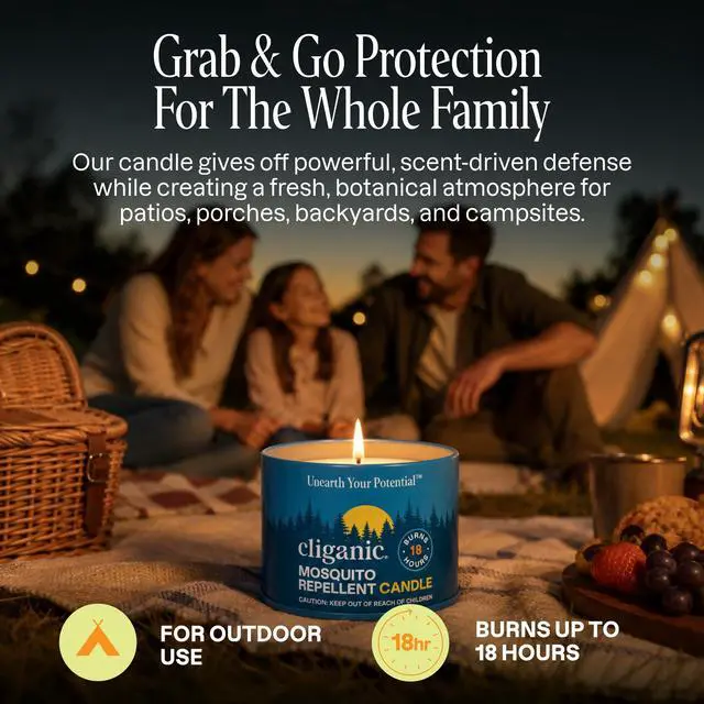Alt view image 6 of 7 - Natural Mosquito Repellent Candle (Pack of 2) | Citronella, DEET Free, Essential Oil Infused for Outdoor, Camping | Burns 18 Hours