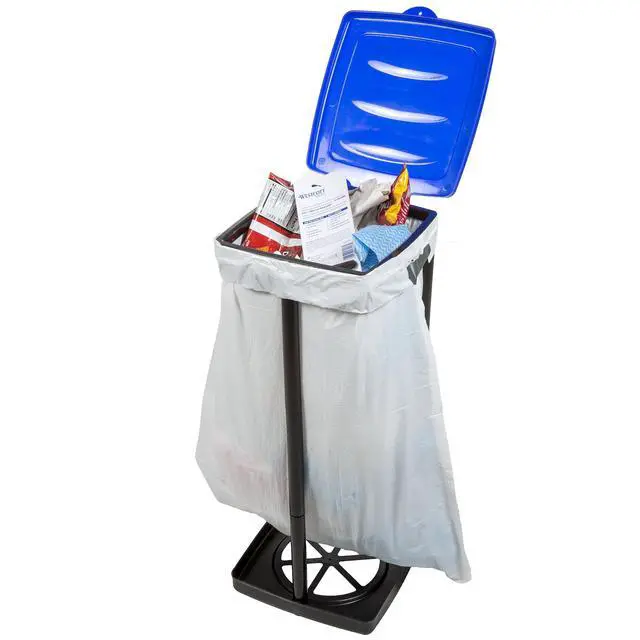 Alt view image 3 of 7 - Portable Trash Bag Holder Collapsible 13-Gallon Garbage Bin for Indoor/Outdoor Use, Camping, Recycling, and Parties Durable Plastic Trash Can Outdoors (Blue)