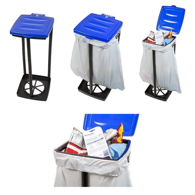 Alt view image 4 of 7 - Portable Trash Bag Holder Collapsible 13-Gallon Garbage Bin for Indoor/Outdoor Use, Camping, Recycling, and Parties Durable Plastic Trash Can Outdoors (Blue)