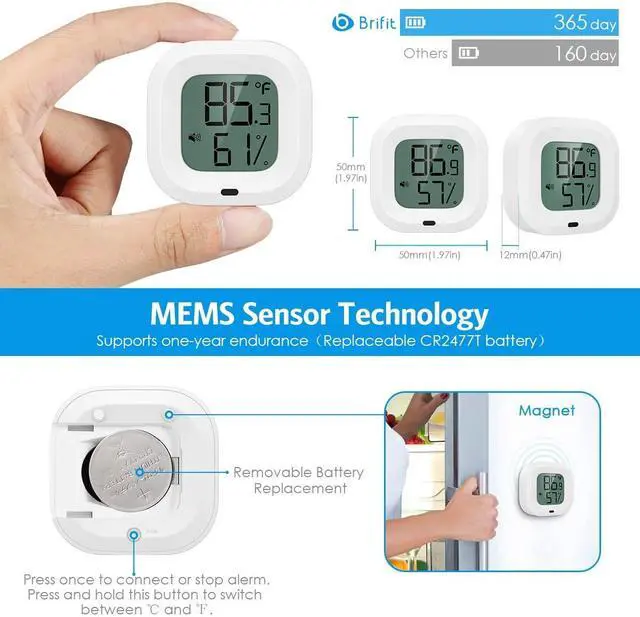 Alt view image 3 of 6 - Bluetooth Thermometer Hygrometer, Smart Humidity Temperature Sensor | App alerts & data storage. Monitor for greenhouse, humidor, guitar case, incubator, and camera storage.