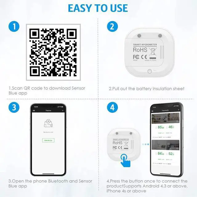 Alt view image 4 of 6 - Bluetooth Thermometer Hygrometer, Smart Humidity Temperature Sensor | App alerts & data storage. Monitor for greenhouse, humidor, guitar case, incubator, and camera storage.