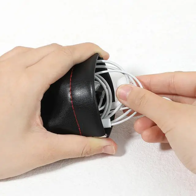 Alt view image 3 of 7 - 4Pcs PU Leather Earphone Pouch Headphone Storage Bag, Closure Soft Elastic Snap Spring Pouch for Carrying or Storing Headphones