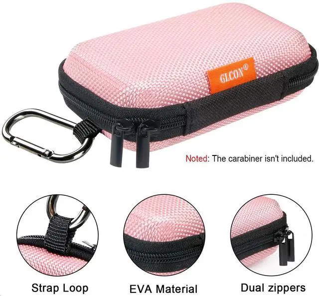 Alt view image 3 of 7 - Pink Earbud Carrying Case, Lightweight Mini Universal Storage Pouch | Universal Bag for Wired Earbuds, Airpods, Bluetooth Headset, Wall Charger Adapter, USB Cable