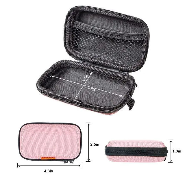 Alt view image 4 of 7 - Pink Earbud Carrying Case, Lightweight Mini Universal Storage Pouch | Universal Bag for Wired Earbuds, Airpods, Bluetooth Headset, Wall Charger Adapter, USB Cable