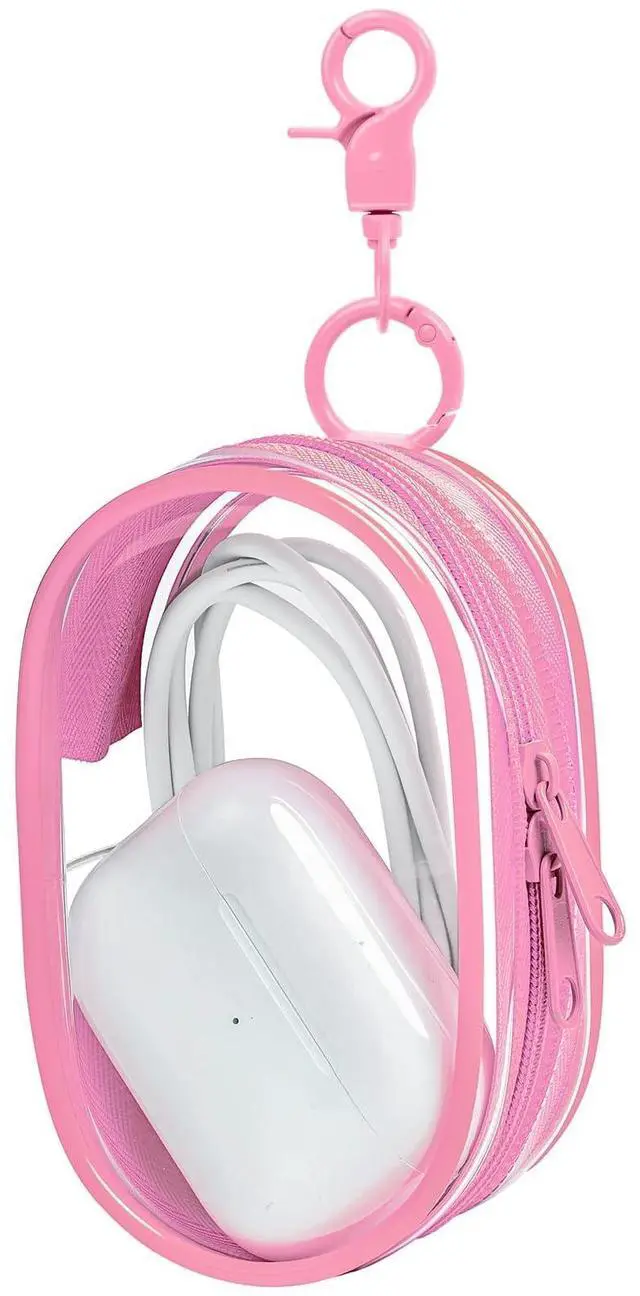 Main image of 1 Pack Transparent Tech Pouch Storage Bag, Pink | Cable Organizer, Earphone Storage, Charger Holder, Key, Coin, Blind Box Doll Display Bag