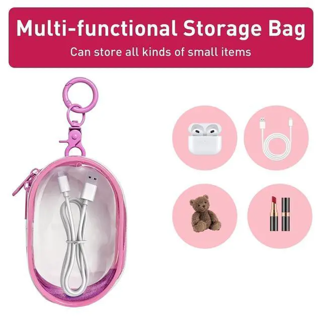 Alt view image 4 of 6 - 1 Pack Transparent Tech Pouch Storage Bag, Pink | Cable Organizer, Earphone Storage, Charger Holder, Key, Coin, Blind Box Doll Display Bag