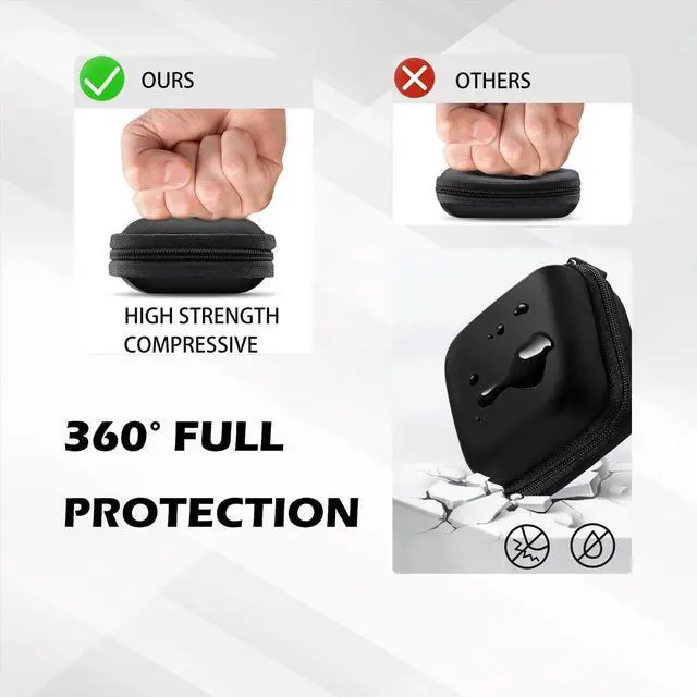 Alt view image 2 of 6 - Earbud Case Portable EVA Storage Bag with Carabiner, Black | Cell Phone Accessories Organizer, Wired/Wireless Earphone Holder, SD Memory Card Storage, Camera Chip Case, Tech Pouch