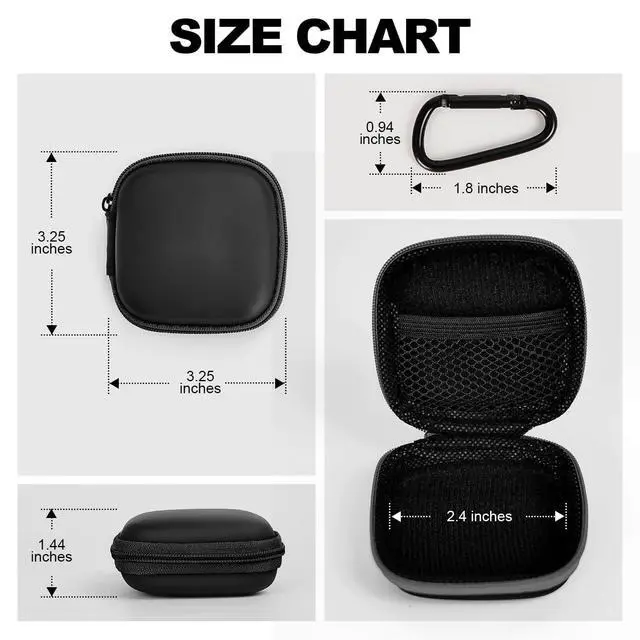Alt view image 3 of 6 - Earbud Case Portable EVA Storage Bag with Carabiner, Black | Cell Phone Accessories Organizer, Wired/Wireless Earphone Holder, SD Memory Card Storage, Camera Chip Case, Tech Pouch