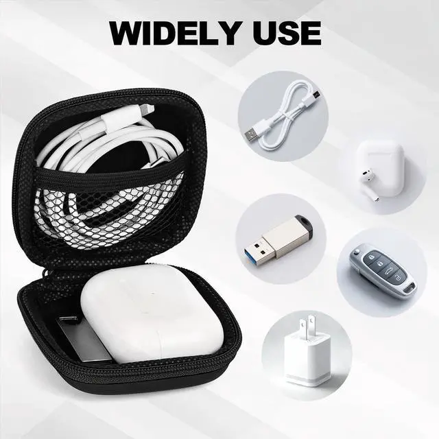 Alt view image 4 of 6 - Earbud Case Portable EVA Storage Bag with Carabiner, Black | Cell Phone Accessories Organizer, Wired/Wireless Earphone Holder, SD Memory Card Storage, Camera Chip Case, Tech Pouch