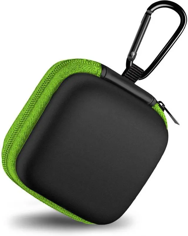 Main image of Square Earbud Case Portable EVA Carrying Case Storage Bag Cell Phone Accessories Organizer with Carabiner for Earphone, Earbud, Earpieces, SD Memory Card, Camera Chips, Tech Pouch, Green