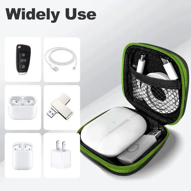 Alt view image 3 of 7 - Square Earbud Case Portable EVA Carrying Case Storage Bag Cell Phone Accessories Organizer with Carabiner for Earphone, Earbud, Earpieces, SD Memory Card, Camera Chips, Tech Pouch, Green