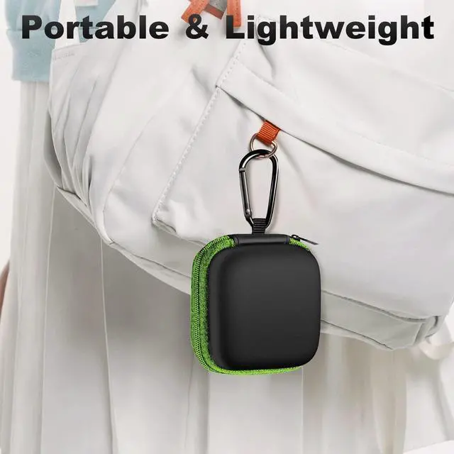 Alt view image 7 of 7 - Square Earbud Case Portable EVA Carrying Case Storage Bag Cell Phone Accessories Organizer with Carabiner for Earphone, Earbud, Earpieces, SD Memory Card, Camera Chips, Tech Pouch, Green
