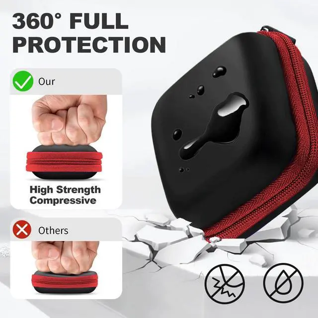 Alt view image 2 of 7 - Square Earbud Case Portable EVA Carrying Case Storage Bag Cell Phone Accessories Organizer with Carabiner for Earphone, Earbud, Earpieces, SD Memory Card, Camera Chips, Tech Pouch, Red