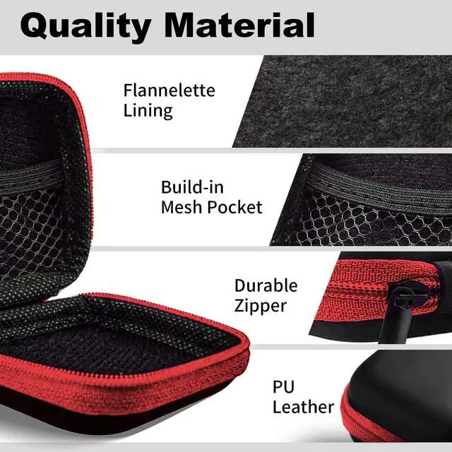Alt view image 5 of 7 - Square Earbud Case Portable EVA Carrying Case Storage Bag Cell Phone Accessories Organizer with Carabiner for Earphone, Earbud, Earpieces, SD Memory Card, Camera Chips, Tech Pouch, Red