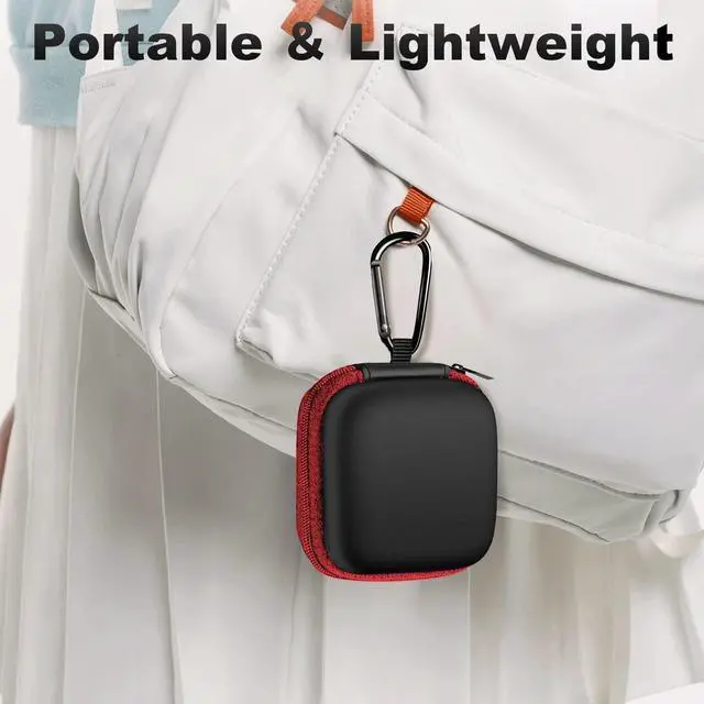 Alt view image 7 of 7 - Square Earbud Case Portable EVA Carrying Case Storage Bag Cell Phone Accessories Organizer with Carabiner for Earphone, Earbud, Earpieces, SD Memory Card, Camera Chips, Tech Pouch, Red