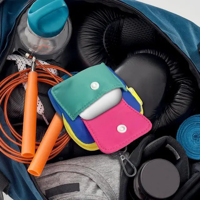 Alt view image 6 of 6 - Portable Headphone Case Storage Bag, Universal Wireless Earbuds Pouch, Color Blocking Phone Accessories Organizer for Earphone Data Cable Small Change, 1 Piece