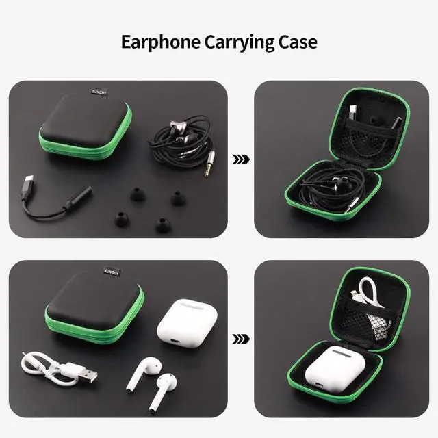 Alt view image 2 of 7 - 2-Pack Earbuds Case, Portable Small Earbud Carrying Case Storage Bag with Carabiner Clip for Earphones, Earpieces, SD Memory Card, Camera Chips - Green+Purple