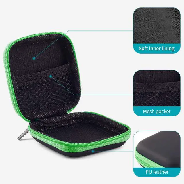 Alt view image 6 of 7 - 2-Pack Earbuds Case, Portable Small Earbud Carrying Case Storage Bag with Carabiner Clip for Earphones, Earpieces, SD Memory Card, Camera Chips - Green+Purple