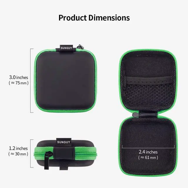 Alt view image 7 of 7 - 2-Pack Earbuds Case, Portable Small Earbud Carrying Case Storage Bag with Carabiner Clip for Earphones, Earpieces, SD Memory Card, Camera Chips - Green+Purple