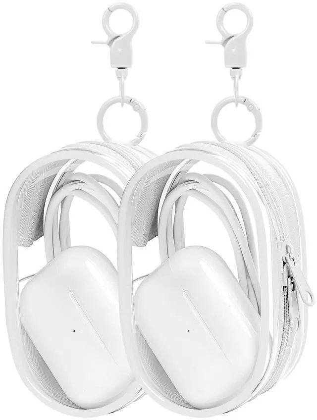 Main image of 2 Pack Transparent Tech Pouch Storage Bags, White + White | Cable Organizer, Earphone Storage, Charger Holder, Key, Coin, Blind Box Doll Display Bag