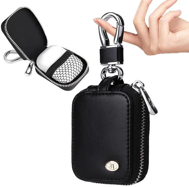 Main image of Earbud Case, Headphone Storage Case with Keychain EB-1Pcs Black | PU Leather Zipper Carrying Pouch Bag for USB Cable, Wired Earphones and AirPods Pro 2/ Pro 3/ AirPods 4/3/ 2/1