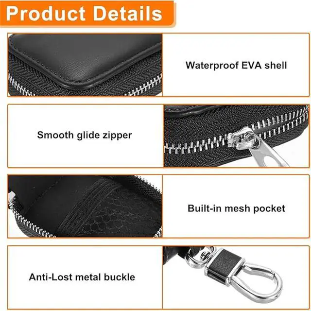 Alt view image 2 of 7 - Earbud Case, Headphone Storage Case with Keychain EB-1Pcs Black | PU Leather Zipper Carrying Pouch Bag for USB Cable, Wired Earphones and AirPods Pro 2/ Pro 3/ AirPods 4/3/ 2/1