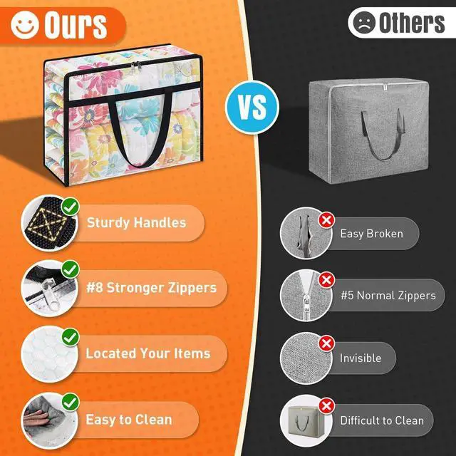 Alt view image 4 of 7 - 4 Packs 60L Clear Under Bed Storage Containers, Large Clothes Storage Bags | Heavy Duty Large Capacity Foldable Moving Bags with Sturdy Handles, Clothing Organizer Totes for Bedding Comforter Sheet