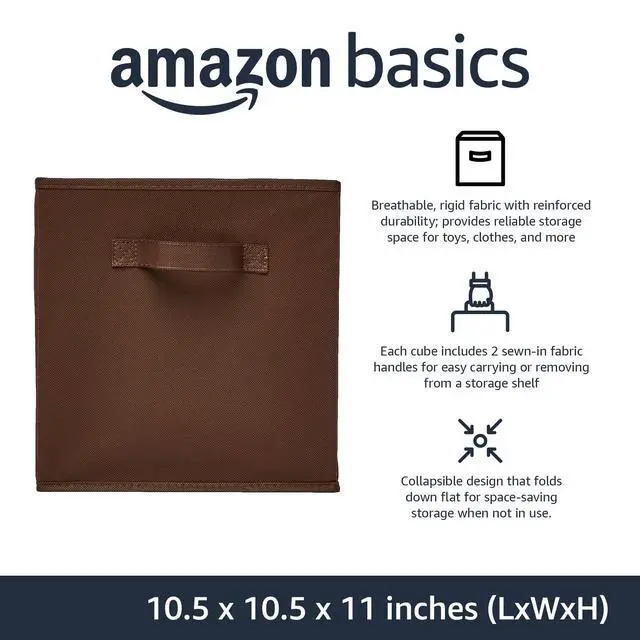 Alt view image 2 of 6 - Collapsible Fabric Storage Bins with Handles, Cube Organizer, Lightweight Fabric, 10.5"x10.5"x11", Brown, 6-Pack
