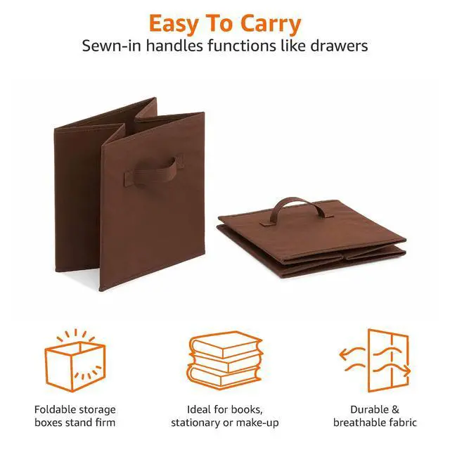 Alt view image 4 of 6 - Collapsible Fabric Storage Bins with Handles, Cube Organizer, Lightweight Fabric, 10.5"x10.5"x11", Brown, 6-Pack