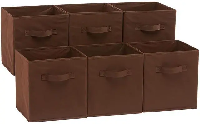 Main image of Collapsible Fabric Storage Bins with Handles, Cube Organizer, Lightweight Fabric, 10.5"x10.5"x11", Brown, 6-Pack