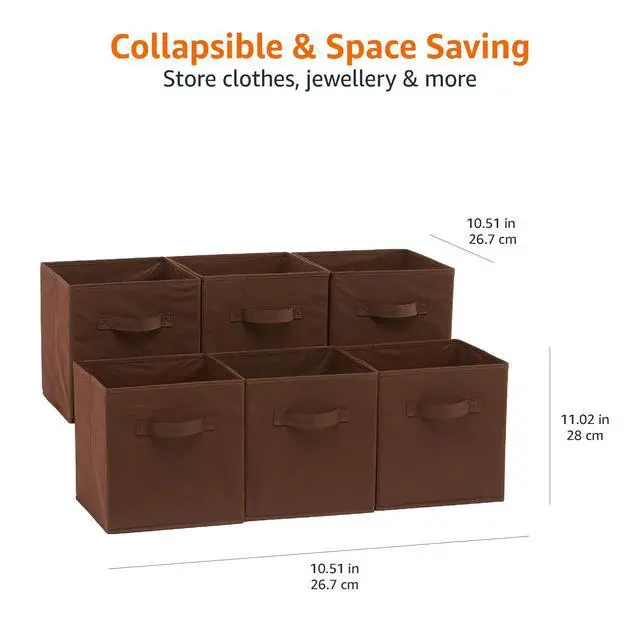 Alt view image 5 of 6 - Collapsible Fabric Storage Bins with Handles, Cube Organizer, Lightweight Fabric, 10.5"x10.5"x11", Brown, 6-Pack