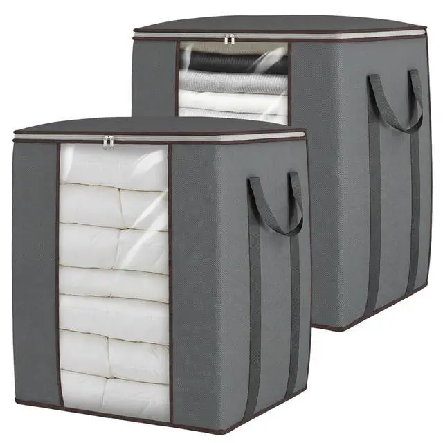 Main image of Comforter Storage Bags 120L for Blanket Clothes Bedding Sheet 2 Pack Grey | Breathable Fabric, Reinforced Handles, for King Comforters Bedding Pillows and Sheets, Closet and Bedroom Storage