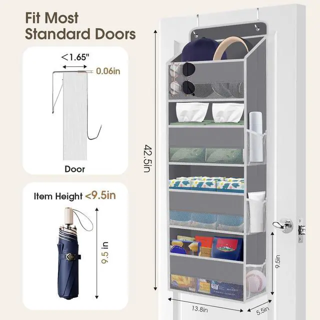 Alt view image 2 of 6 - 1 Pack Over The Door Organizer Hanging Storage Room Organizer | 40 lb Capacity, Ultra-Sturdy, Foldable, Mesh Design with Clear Window, Space-Saving Organizer for Pantry, Nursery & Closet