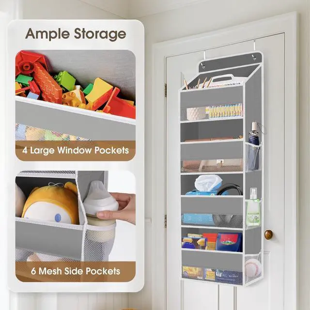 Alt view image 4 of 6 - 1 Pack Over The Door Organizer Hanging Storage Room Organizer | 40 lb Capacity, Ultra-Sturdy, Foldable, Mesh Design with Clear Window, Space-Saving Organizer for Pantry, Nursery & Closet