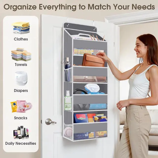 Alt view image 6 of 6 - 1 Pack Over The Door Organizer Hanging Storage Room Organizer | 40 lb Capacity, Ultra-Sturdy, Foldable, Mesh Design with Clear Window, Space-Saving Organizer for Pantry, Nursery & Closet