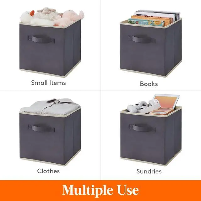 Alt view image 4 of 6 - Storage Cubes, 11 Inch Organizer Bins, 18L Gray, 6 Packs | Foldable Decorative Fabric Storage Baskets for Organizing Home Organizers with Handles for Shelves, Closet