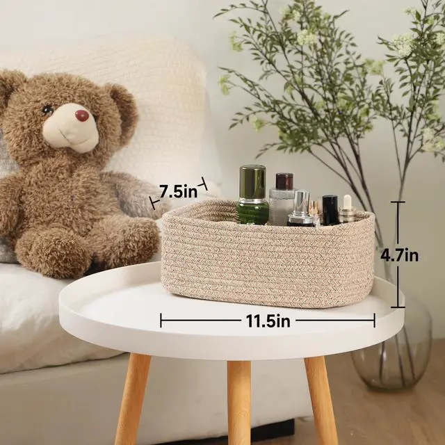 Alt view image 2 of 7 - Small Storage Baskets for Organizing | Closet Organizer Bins | Shelf Toy Basket | Woven Rope Baskets | Cube Decorative Box | Shallow Basket | L11.5xW7.5xH4.7| Brown