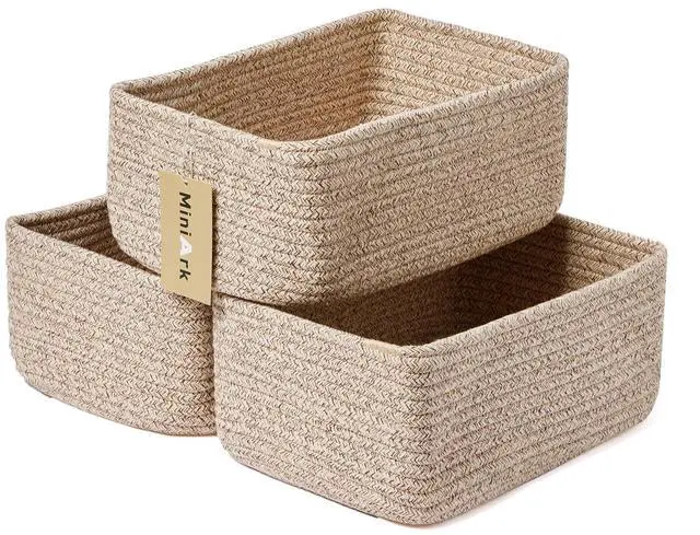 Main image of Small Storage Baskets for Organizing | Closet Organizer Bins | Shelf Toy Basket | Woven Rope Baskets | Cube Decorative Box | Shallow Basket | L11.5xW7.5xH4.7| Brown