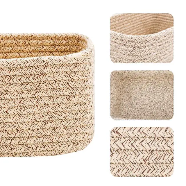 Alt view image 3 of 7 - Small Storage Baskets for Organizing | Closet Organizer Bins | Shelf Toy Basket | Woven Rope Baskets | Cube Decorative Box | Shallow Basket | L11.5xW7.5xH4.7| Brown